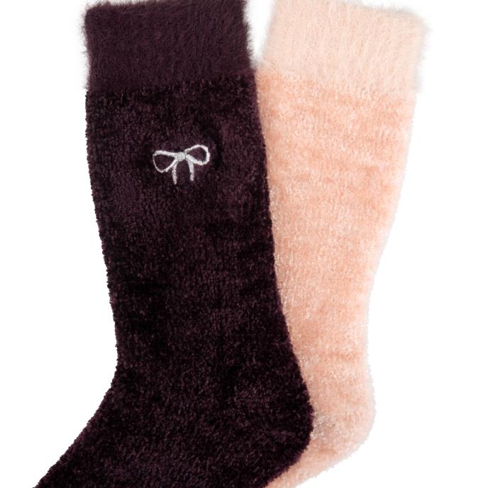 totes toasties® Ladies Chenille Super Soft Bed Socks (Twin Pack) Burgundy / Pink Extra Image 5